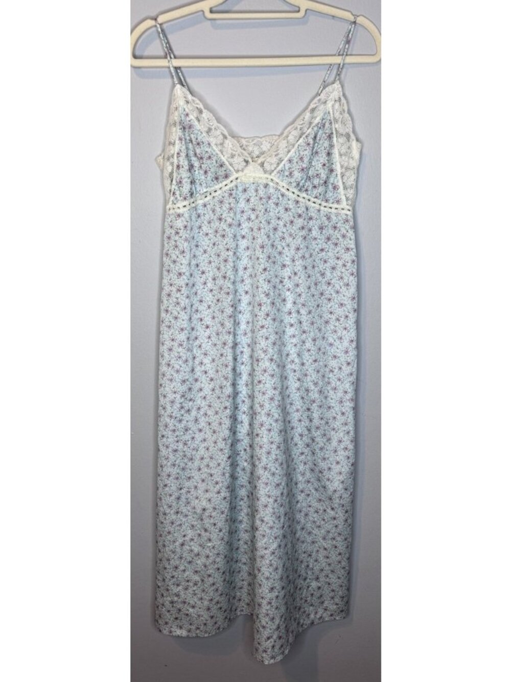 Christian Dior Floral Nightgown Small Blue Purple Lace Sleeveless Long